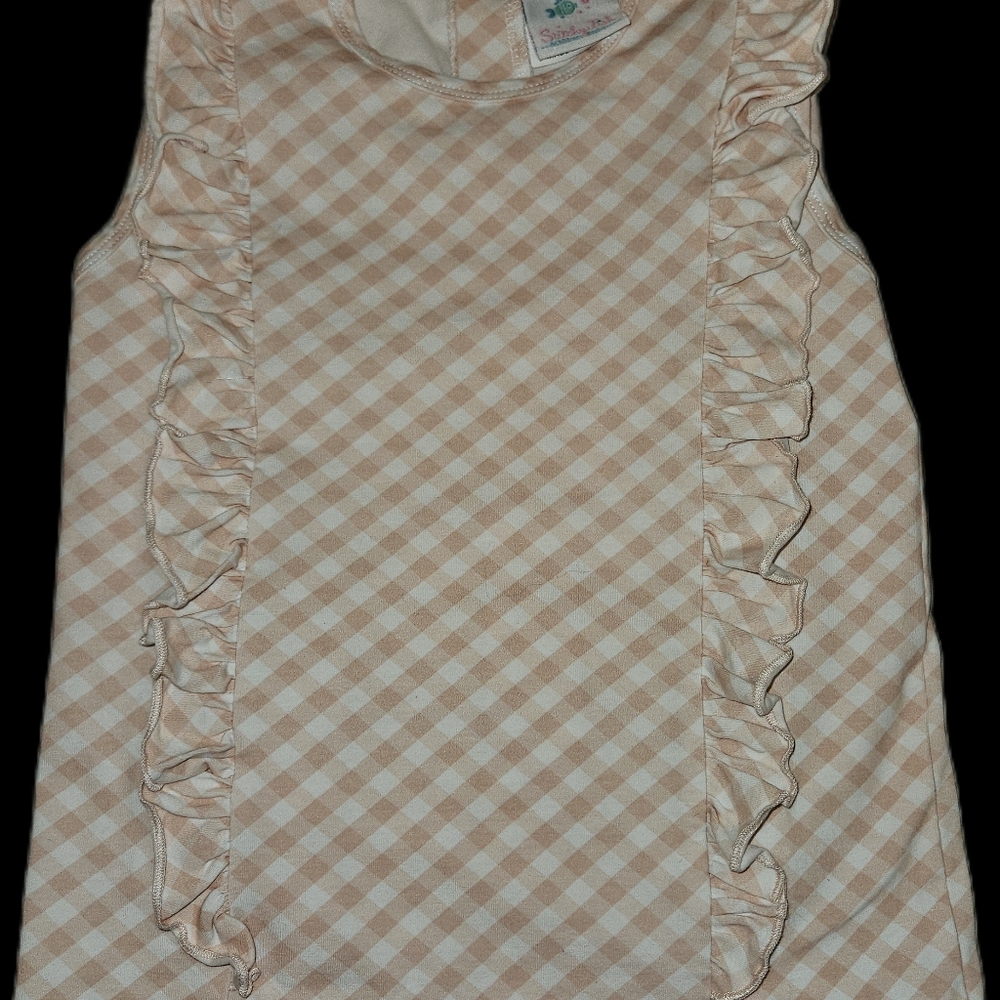 Stitchy Fish Peachy Pink Gingham Ruffle Sleeveless Top Size 6